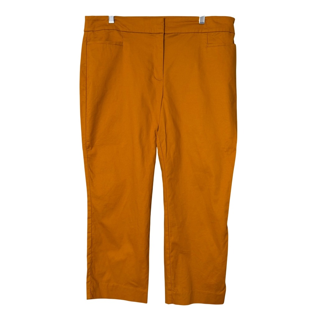 Ann Taylor Factory Cropped Pants Women 14 Mustard Yellow Stretch Trousers Preppy